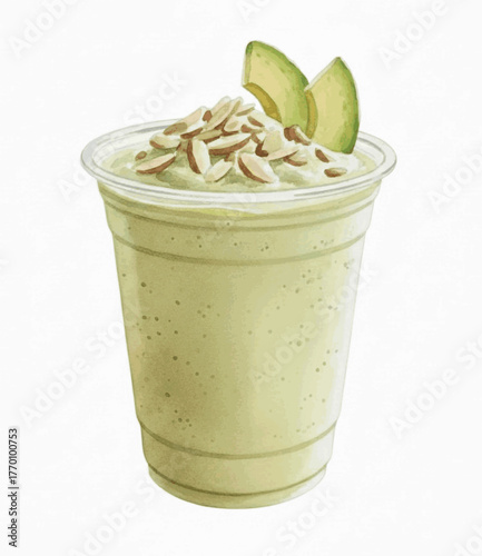 Fresh Blended Green Avocado Smoothie isolated watercolor vector illustration svg