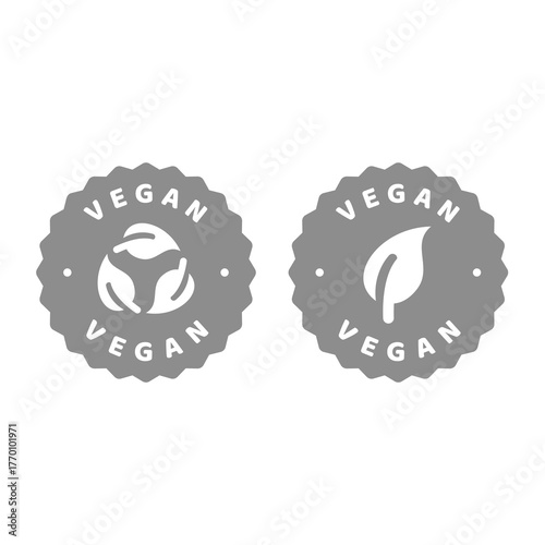 Vegan vector label. Food packaging stamp with leaf.