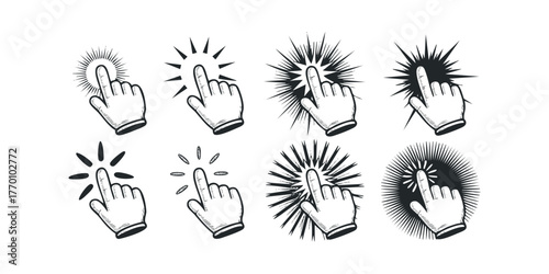 Hand Cursor Icons with Radial Burst Effect