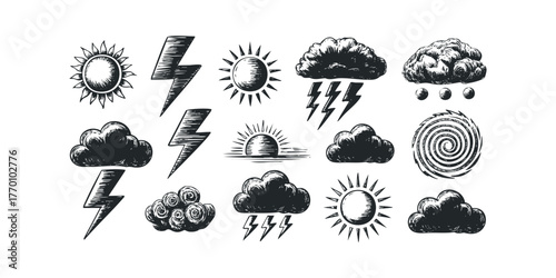 Collection of Hand Drawn Weather Icons and Symbols