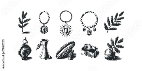 Ornate jewelry collection with botanical accents