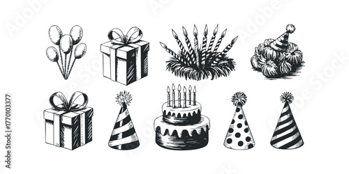 Collection of Hand Drawn Birthday Celebration Icons