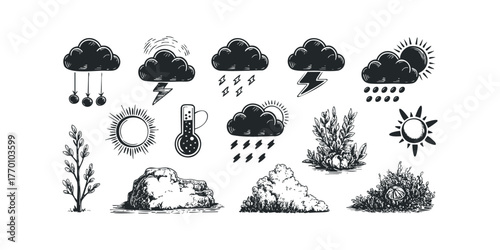 Collection of weather icons and natural elements