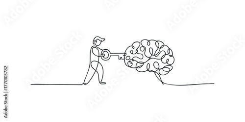 Person holding key unlocking intricate brain symbol