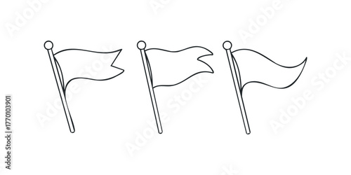 Three Hand Drawn Flag Shapes on Poles