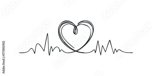 Heartbeat symbol with abstract heart shape line art