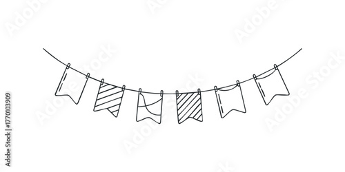 Hand-drawn string of flags with varied designs