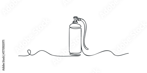 Minimalist single line drawing of oxygen cylinder with hose