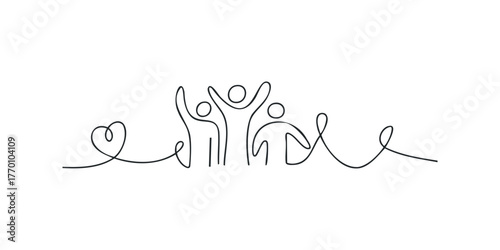 Continuous line art of diverse group celebrating unity and togetherness