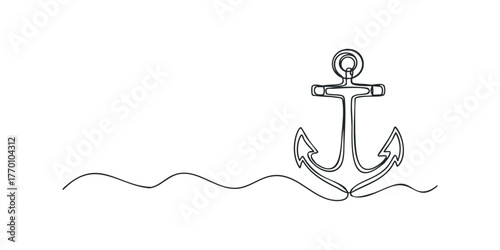 Nautical Anchor with Wavy Lines