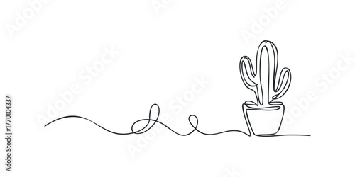 Minimalist Line Art of a Potted Cactus