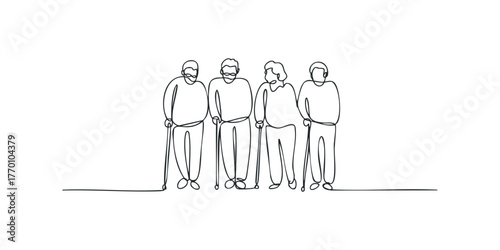 Four elderly people with canes standing together