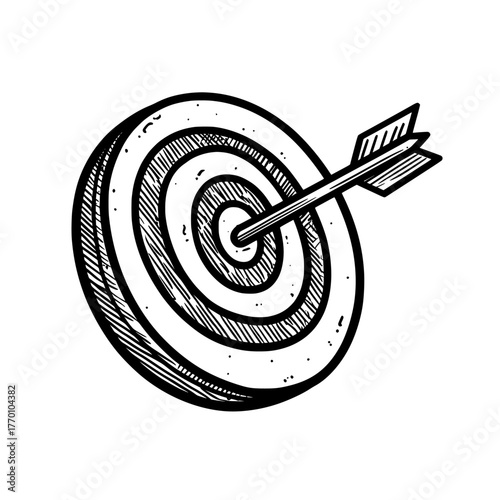 A target struck by an arrow serves as an icon representing concentration and precision