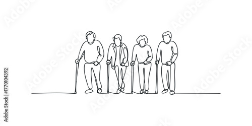 Group of four elderly people standing with canes