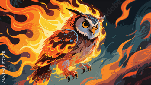 Owl With Hot Fire Illustrator Artwork Banner Background Design Template 