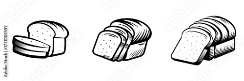 A modern icon depicting a slice of bread is presented in a sleek silhouette isolated on a white background for use in food-related applications and websites