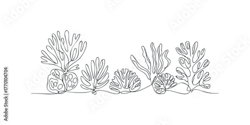 Abstract continuous line drawing of underwater flora and fauna