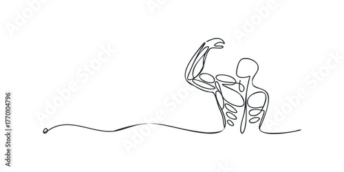 Continuous Line Drawing of Muscular Male Torso Flexing