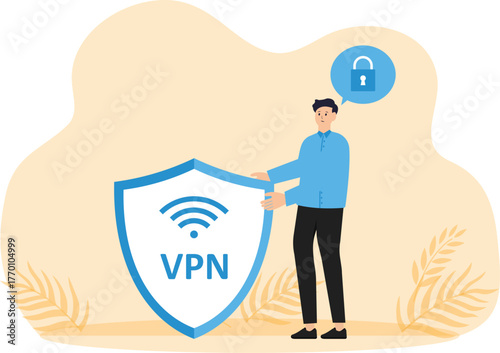 VPN software or plugin and App for secure internet connection and data encryption. Security protocol concept

