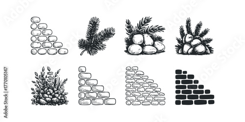 Collection of Hand Drawn Decorative Architectural and Natural Elements