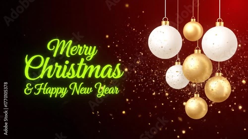 Merry Christmas and Happy New Year Celebration with Hanging Ornaments.