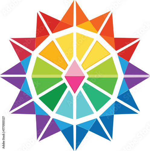 Radiant rainbow mandala with gemstone facets