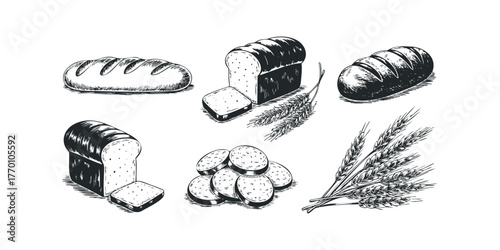 Collection of Bakery Items and Wheat Stalks