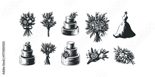 Wedding Elements Collection Black and White Line Art