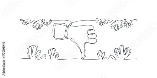Thumbs down gesture drawn with single continuous line and floral elements