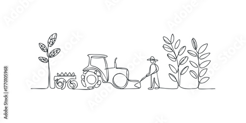 Farmer with Tractor and Harvest in Field