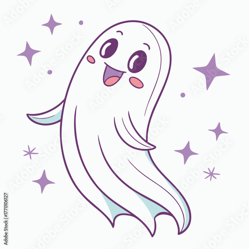 Cute ghost with stars vector illustration