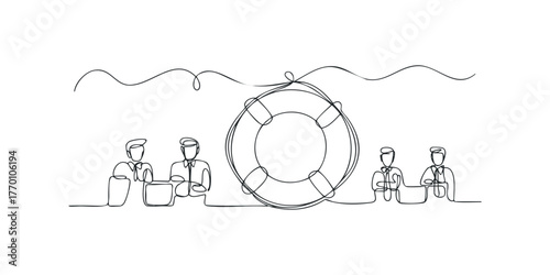 Group of people with life preserver in business setting