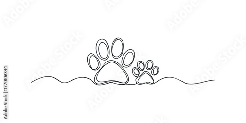 Two Paw Prints One Large and One Small on Wavy Line