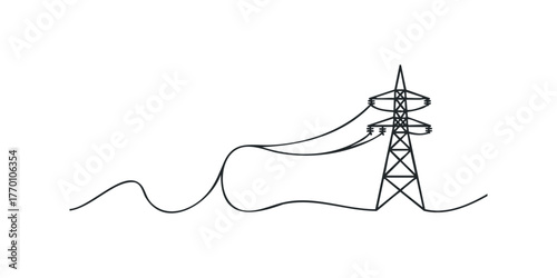 Single line drawing of power line pylon with cables