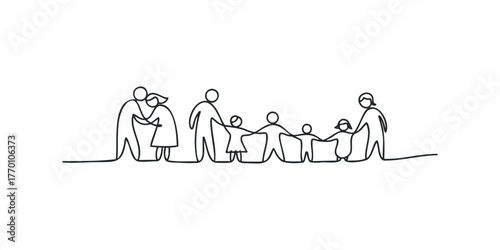 Line art family holding hands and embracing