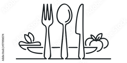 Abstract line drawing of cutlery with side dishes