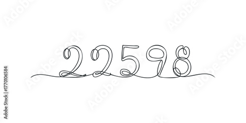 Continuous line drawing of numbers twenty-two thousand five hundred ninety-eight