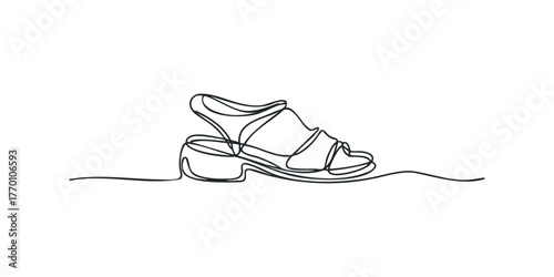 Single line drawing of a sandal on white background