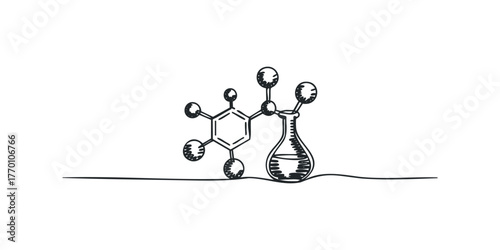 Chemical bond experiment with flask and molecular structure