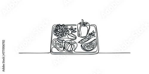 Continuous line drawing of healthy food portion