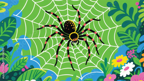 Spider In The Nest Illustrator Artwork Banner Background Design Template 