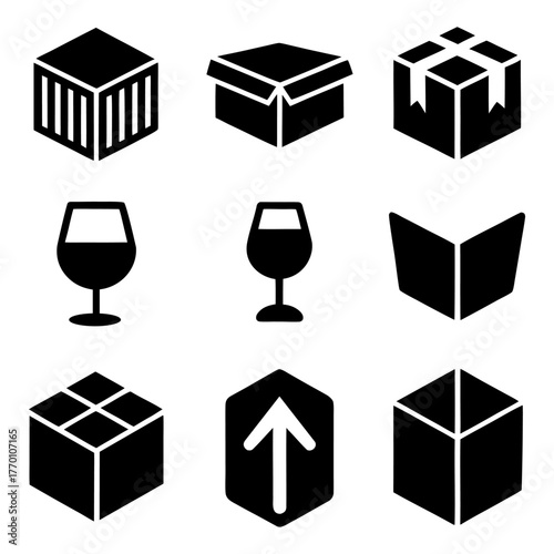 Parcel Packaging Box with Barcode PNG on White Background.