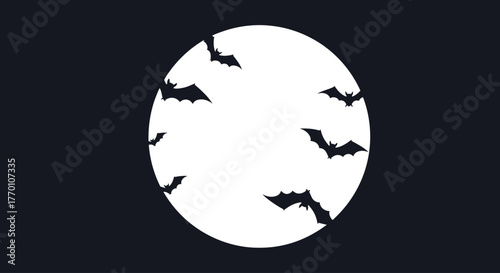 Spooky silhouettes of bats flying across a large, bright full moon on a dark night, perfect for Halloween celebrations and mysterious themes.