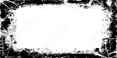 old stained and scratched grunge border texture background Abstract grunge frame, grungy black and white frame border with paint splashes and various grunge and scratched stains and dust.