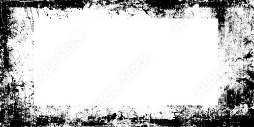 old stained and scratched grunge border texture background Abstract grunge frame, grungy black and white frame border with paint splashes and various grunge and scratched stains and dust.