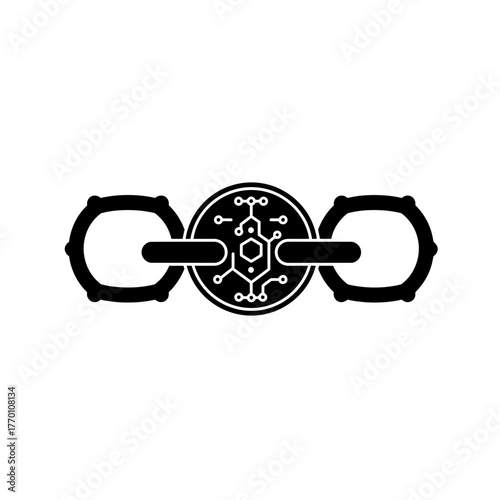Conceptual illustration of blockchain technology with a digital circuit block link