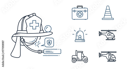 Emergency Services and Rescue Operations Line Icons Set.