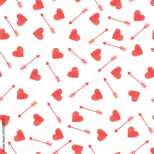 Watercolor Hearts and Arrows Love Pattern