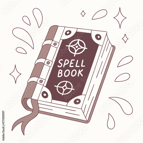 Vintage spell book with magic symbols