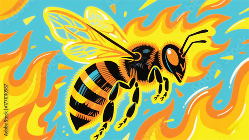Bees With Hot Fire Illustrator Artwork Banner Background Design Template 